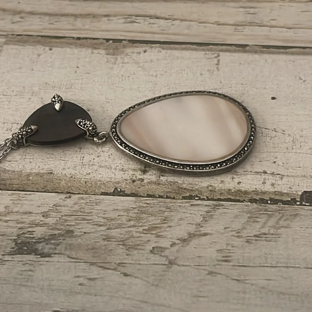 Judith Jack Sterling Silver Mother of Pearl Marcasite Pendant Necklace